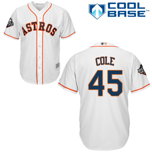 Astros #45 Gerrit Cole White Cool Base 2019 World Series Bound Stitched Youth MLB Jersey